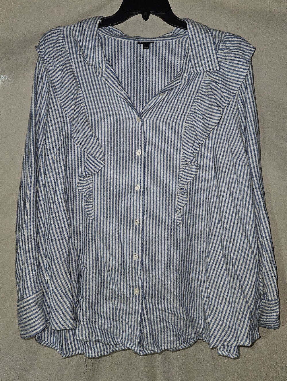 Torrid Striped Ruffle Button-Down Women’s Top - Blue/White
